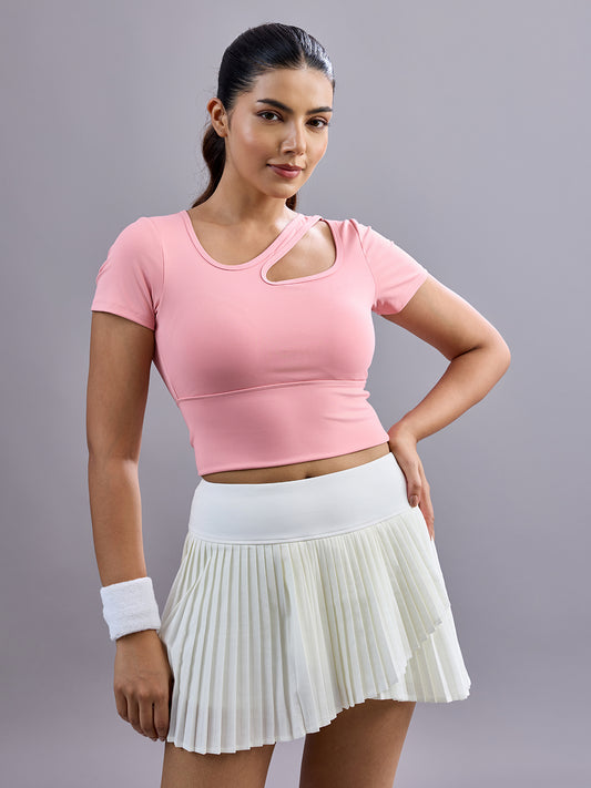 Sabi Aura Slate-Neck Short Sleeve Crop Top