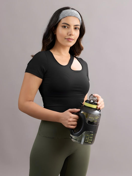 Sabi Aura Slate-Neck Short Sleeve Crop Top