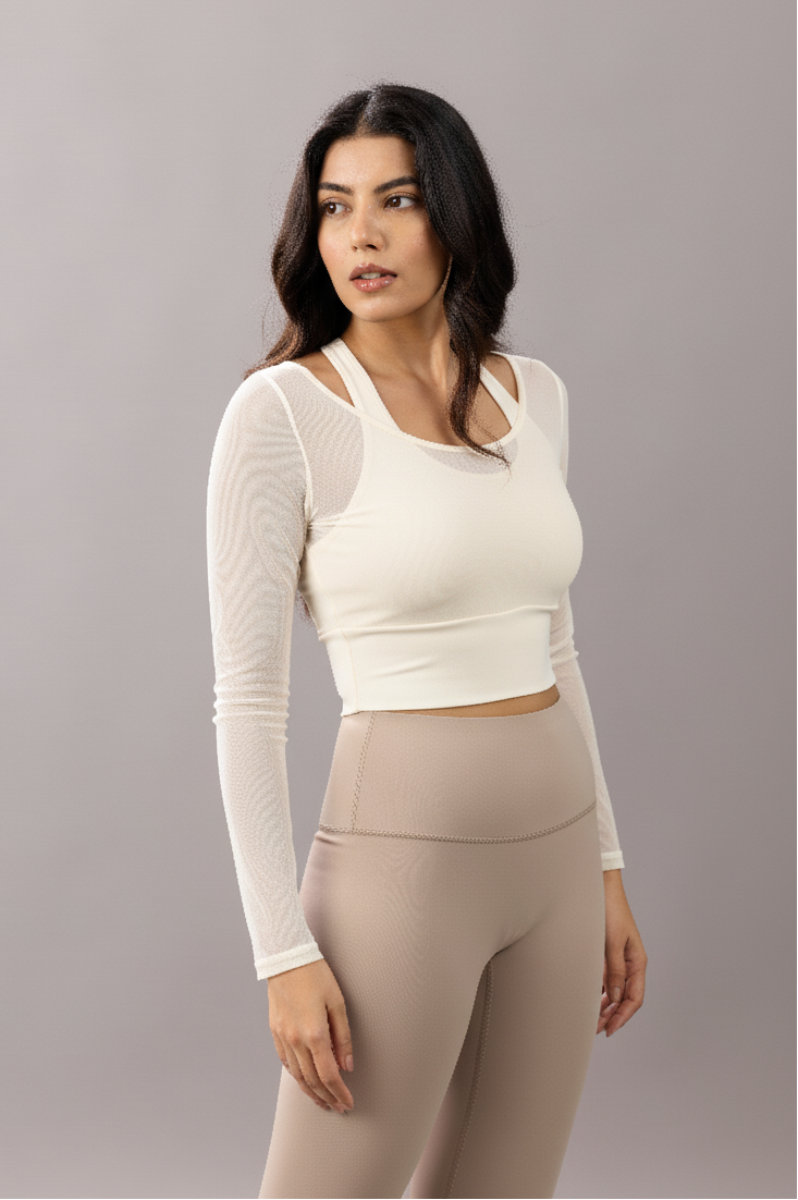 Sabi Aura Built-In Mesh Sleeve Crop Top