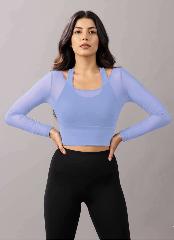 Aqua Blue Built-In Mesh Crop Top