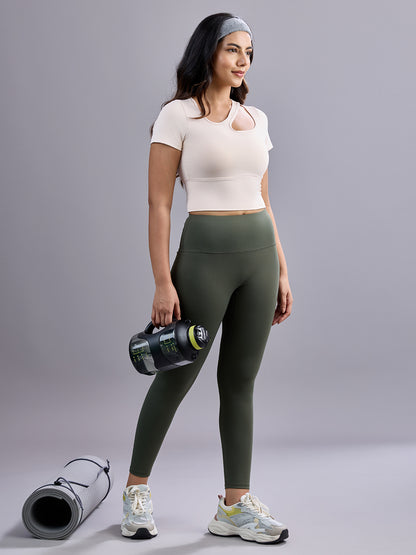 Sabi Aura Slate-Neck Short Sleeve Crop Top