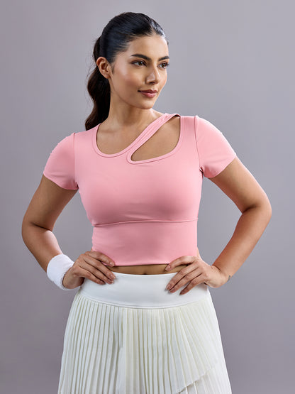 Sabi Aura Slate-Neck Short Sleeve Crop Top
