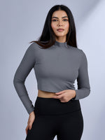 Sabi Storm Grey Turtle-Neck Crop Top T-shirt