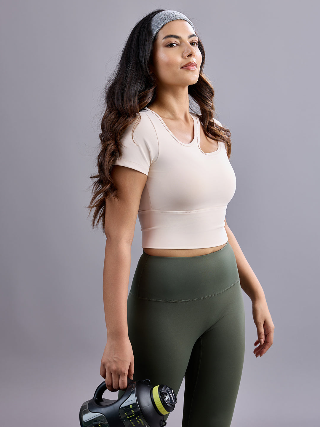 Sabi Aura Slate-Neck Short Sleeve Crop Top