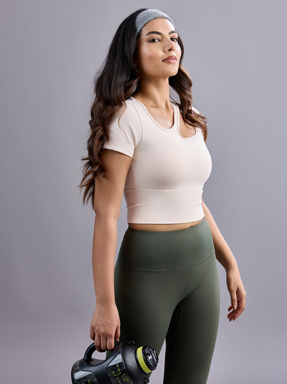 Sabi Aura Slate-Neck Short Sleeve Crop Top