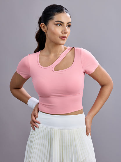 Sabi Aura Slate-Neck Short Sleeve Crop Top