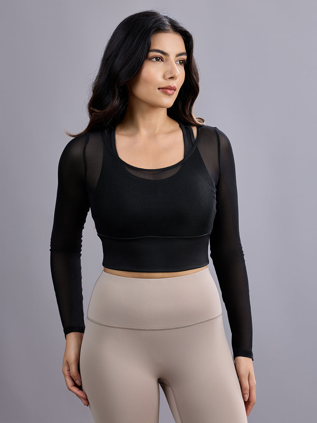 Sabi Aura Built-In Mesh Sleeve Crop Top