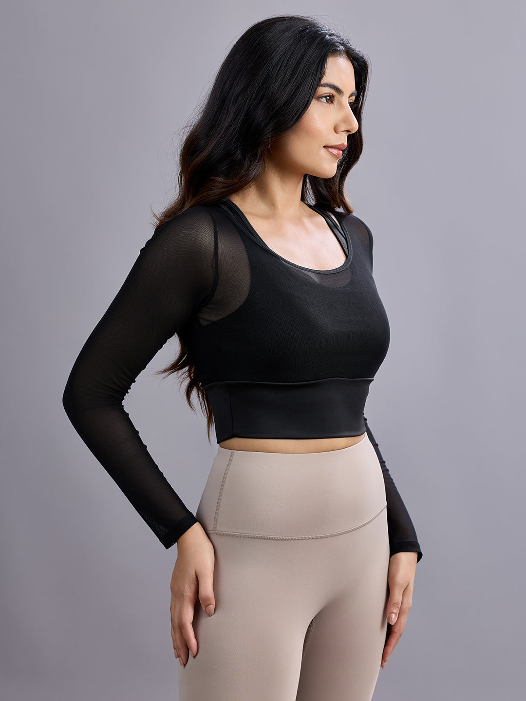Sabi Aura Built-In Mesh Sleeve Crop Top