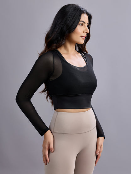 Sabi Aura Built-In Mesh Sleeve Crop Top