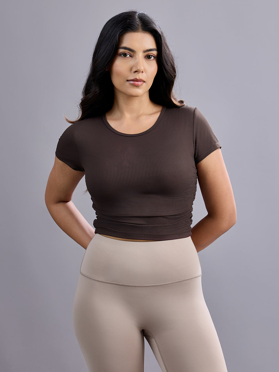 Sabi Mocha Brown Ribbed Crop Top Crop Top
