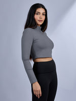 Sabi Storm Grey Turtle-Neck Crop Top T-shirt