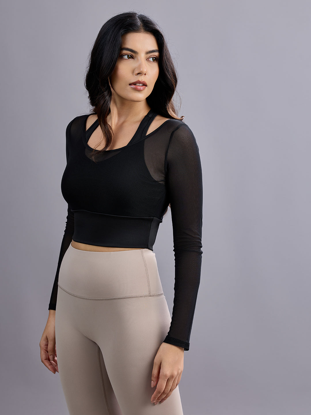 Sabi Aura Built-In Mesh Sleeve Crop Top