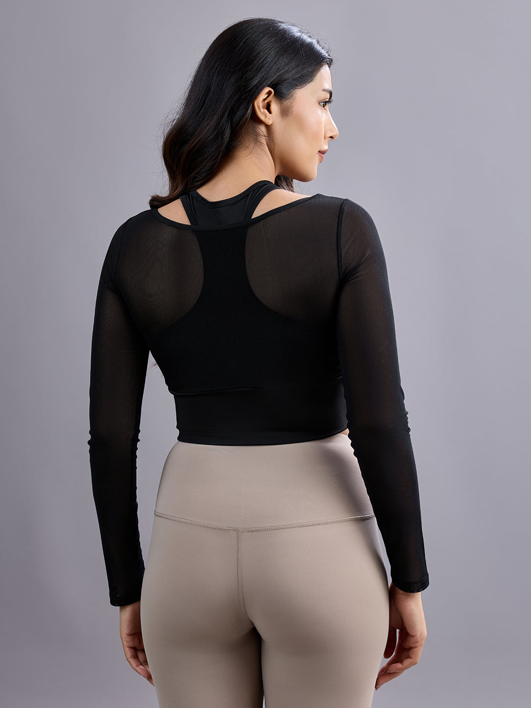 Sabi Aura Built-In Mesh Sleeve Crop Top