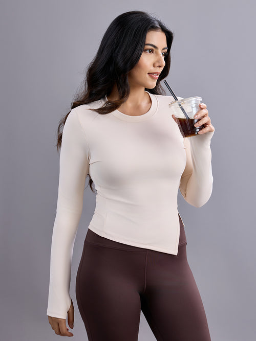 Cream White Asymmetry Tee