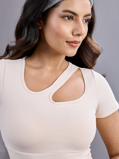 Sabi Aura Slate-Neck Short Sleeve Crop Top