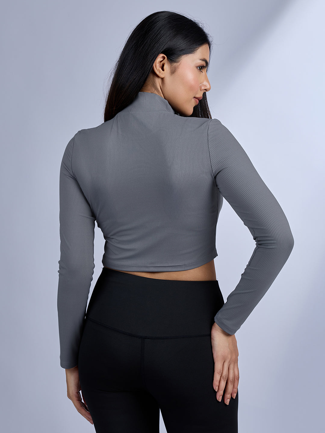 Sabi Storm Grey Turtle-Neck Crop Top T-shirt