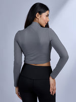 Sabi Storm Grey Turtle-Neck Crop Top T-shirt