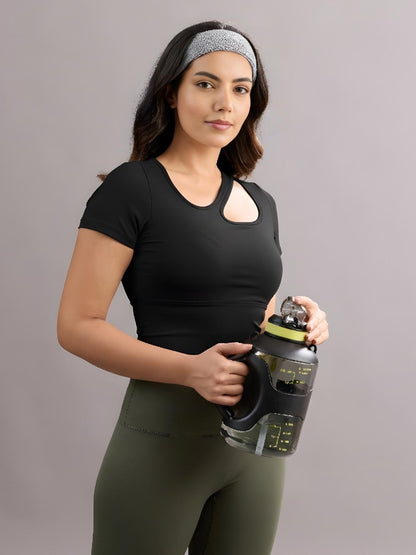 Sabi Aura Slate-Neck Short Sleeve Crop Top