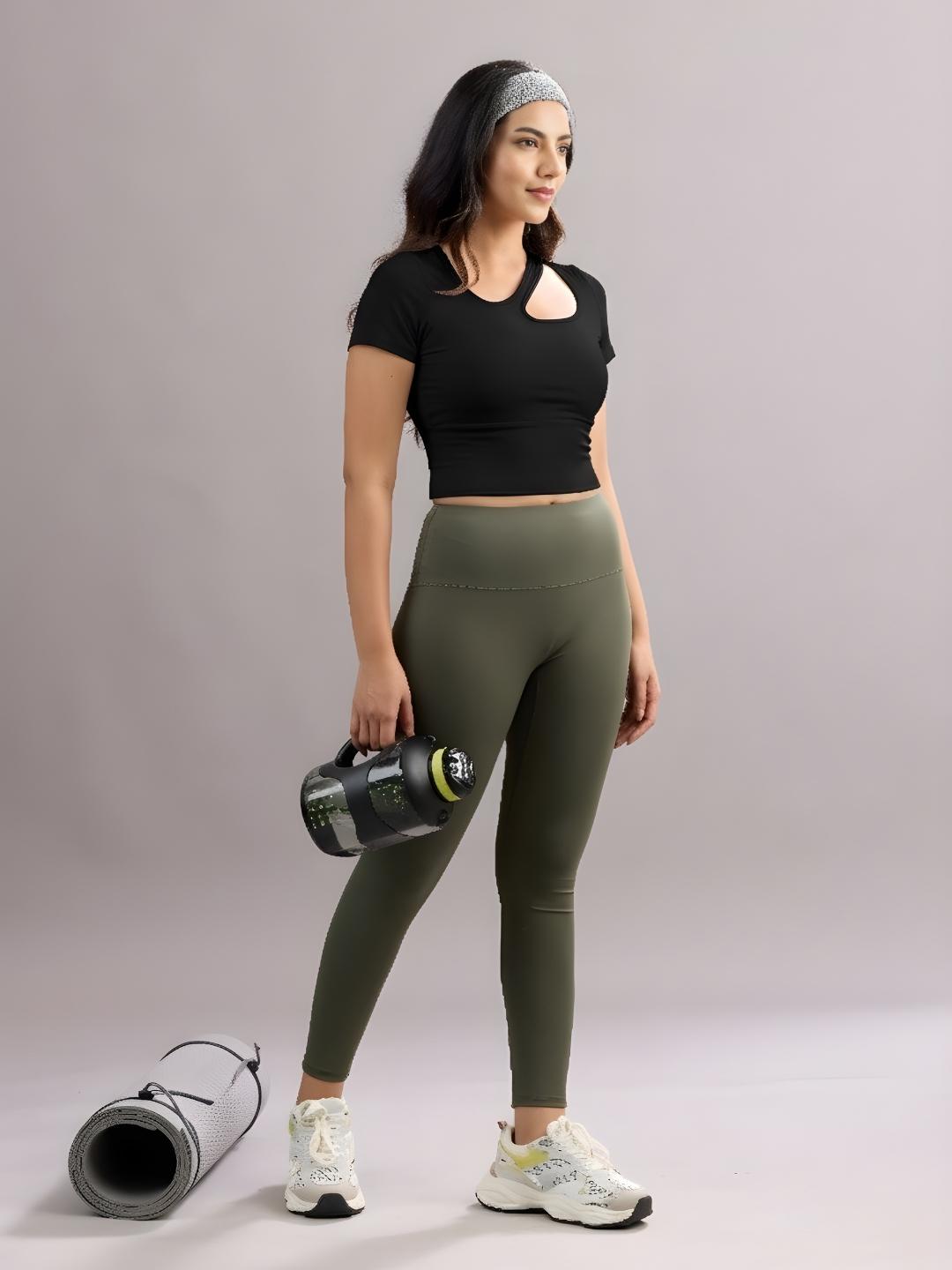 Sabi Aura Slate-Neck Short Sleeve Crop Top