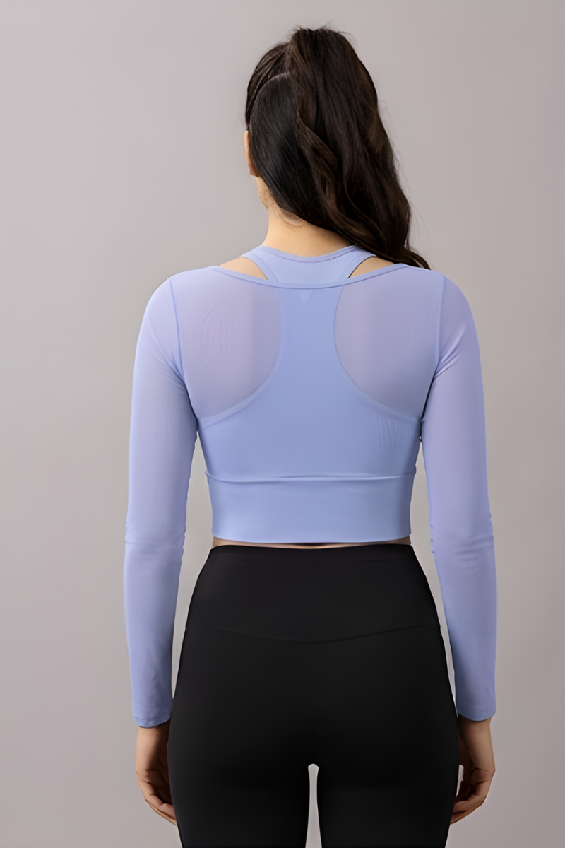 Aqua Blue Built-In Mesh Crop Top