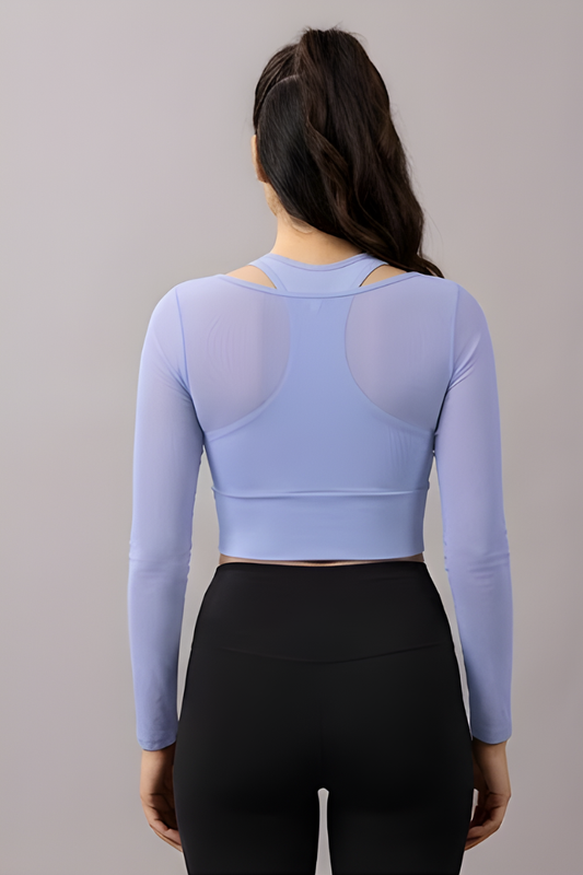 Aqua Blue Built-In Mesh Crop Top