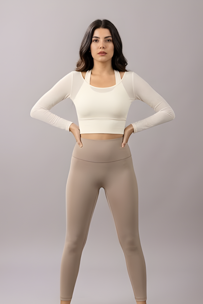 Cream White Built-In Mesh Crop Top