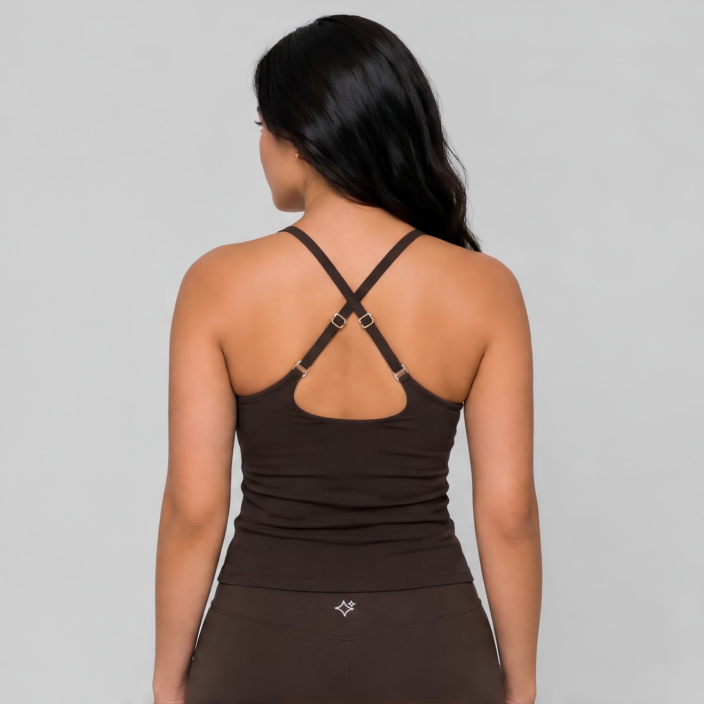 Mocha Brown Alpha Cross Back Sports Bra