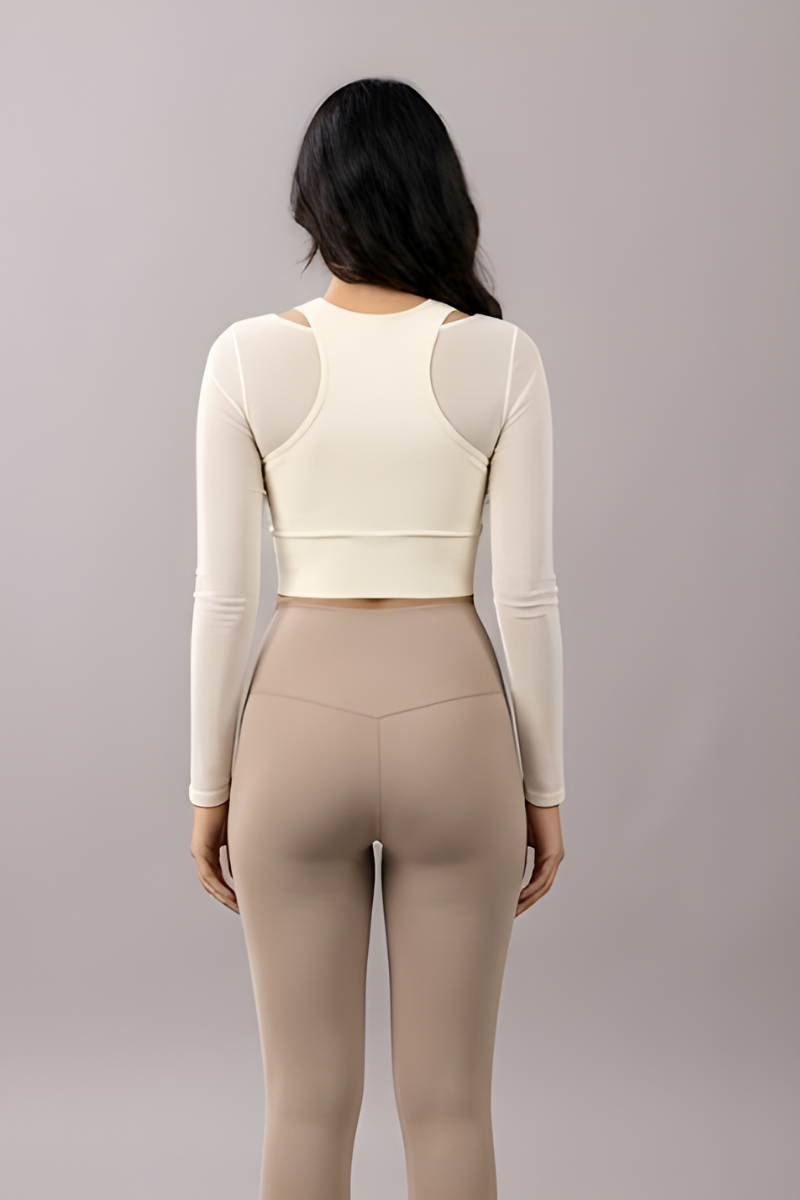 Cream White Built-In Mesh Crop Top