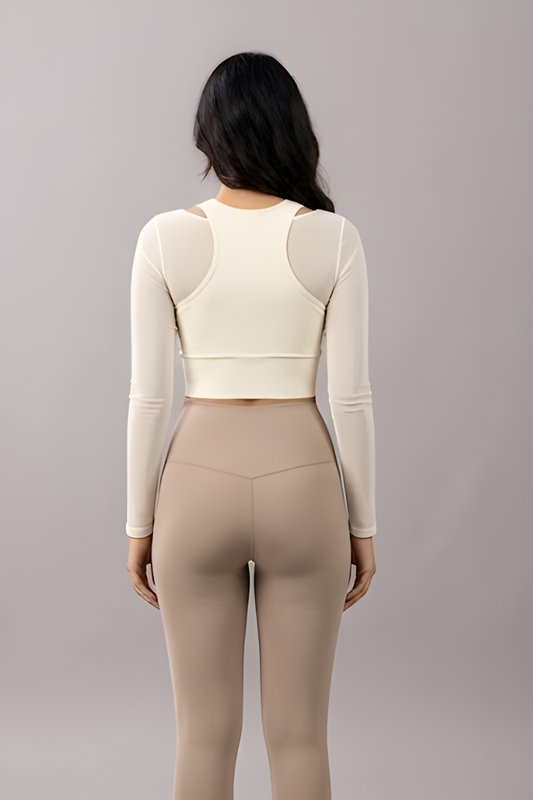 Cream White Built-In Mesh Crop Top