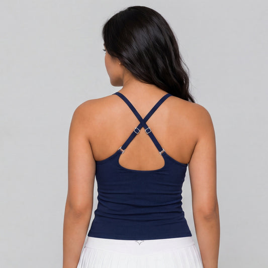 Navy Blue Alpha Cross Back Sports Bra
