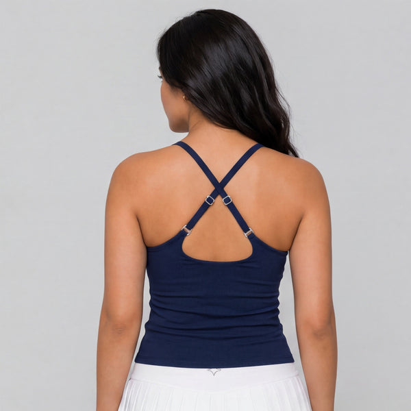 Navy Blue Alpha Cross Back Sports Bra