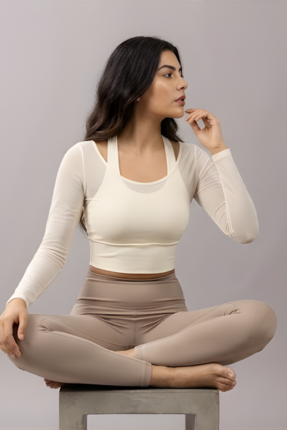 Cream White Built-In Mesh Crop Top