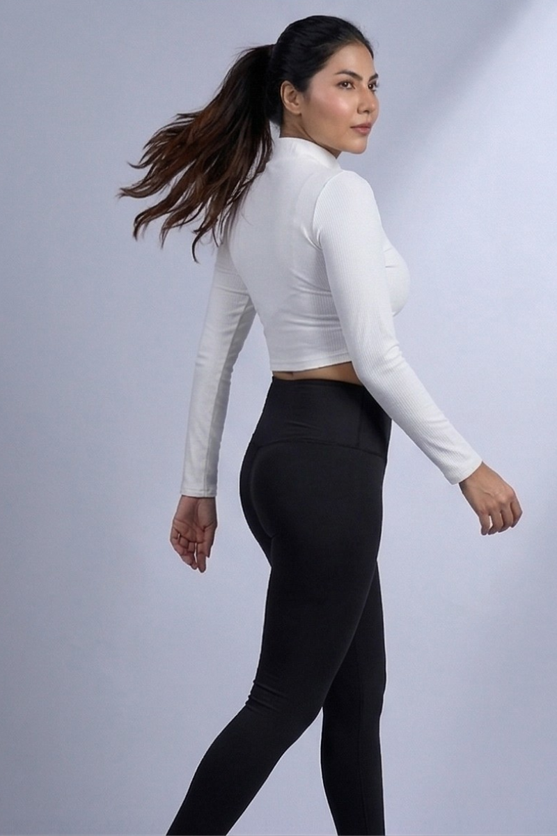 Sabi Cloud White Turtle-Neck Crop Top T-shirt