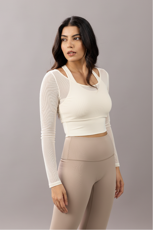 Sabi Aura Built-In Mesh Sleeve Crop Top