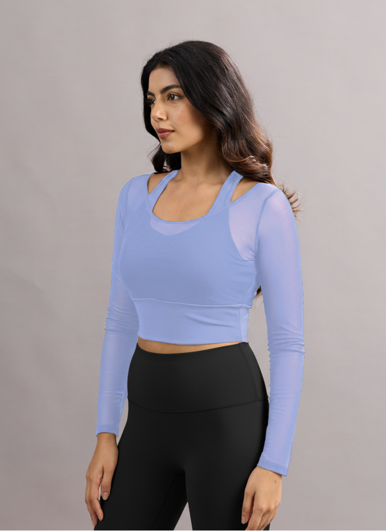 Sabi Aura Built-In Mesh Sleeve Crop Top