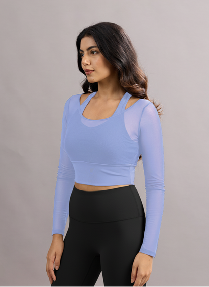 Sabi Aura Built-In Mesh Sleeve Crop Top
