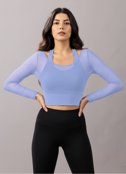 Sabi Aura Built-In Mesh Sleeve Crop Top
