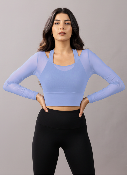 Sabi Aura Built-In Mesh Sleeve Crop Top