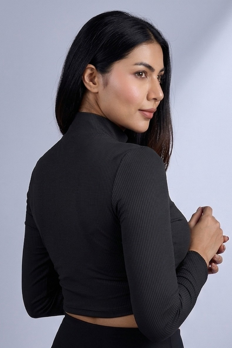Sabi Starlight Black Turtle-Neck Crop Top T-shirt