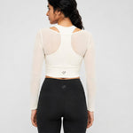 Cream White Mesh Sleeve Crop Top