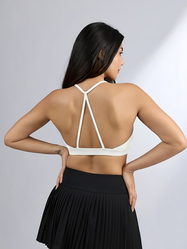 Cloud White Halterneck Sports Bra