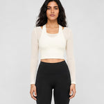 Cream White Mesh Sleeve Crop Top