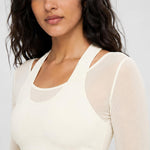 Cream White Mesh Sleeve Crop Top