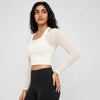 Cream White Mesh Sleeve Crop Top